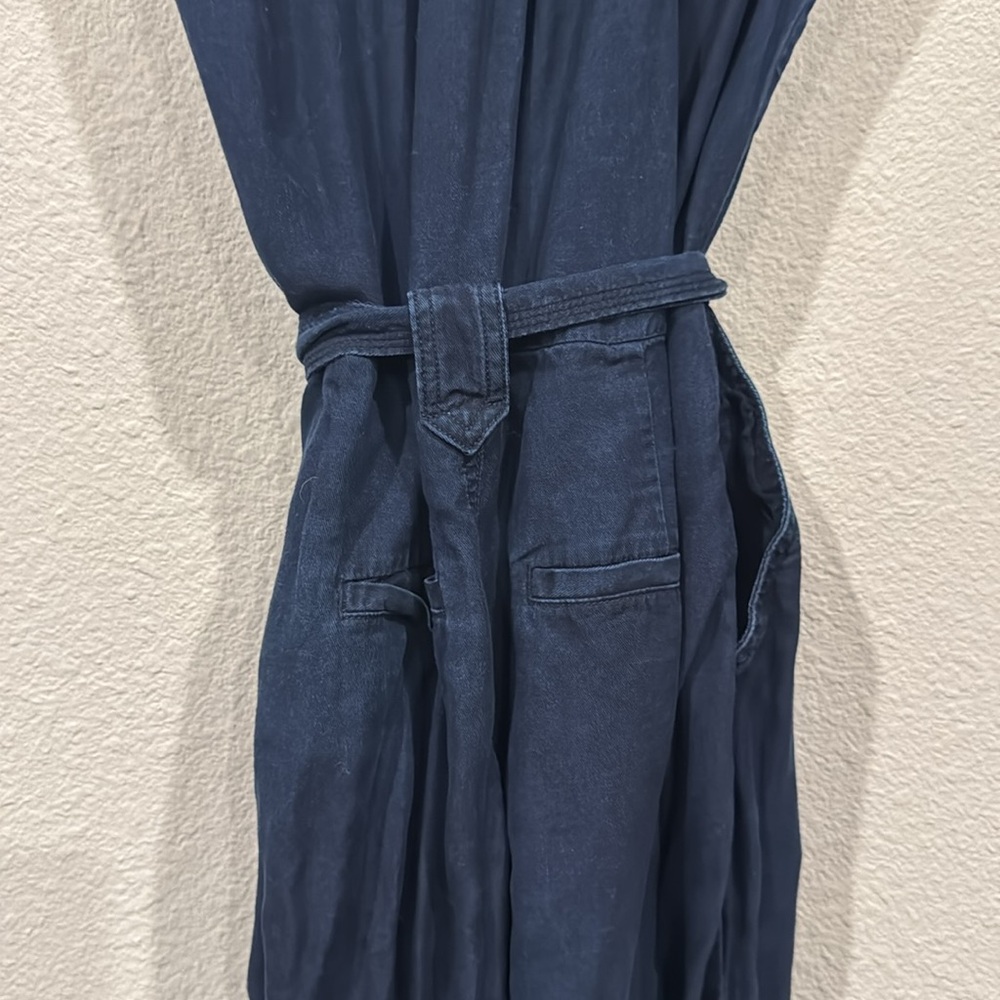 Banana Republic Utility Jumpsuit Sleeveless Chambray Denim Button Tie Pickets - Picture 13 of 14